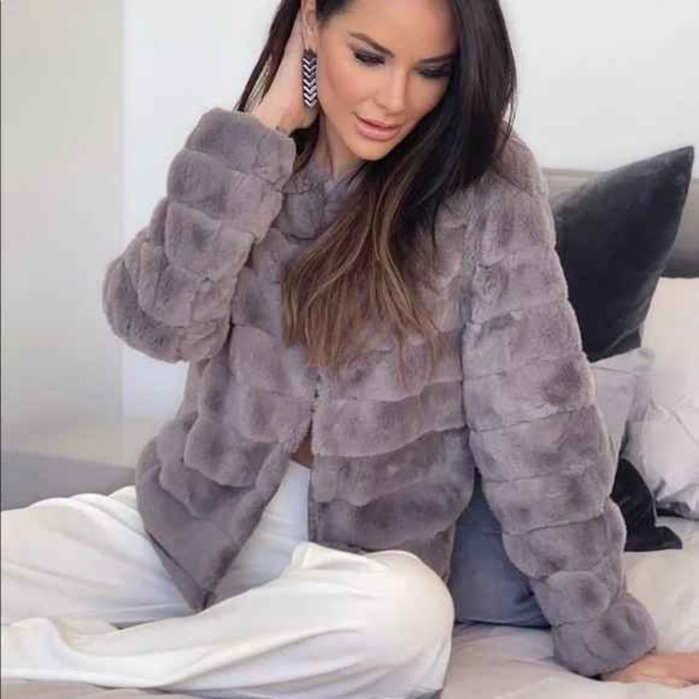 NWOT Purple Gray Faux fur jacket